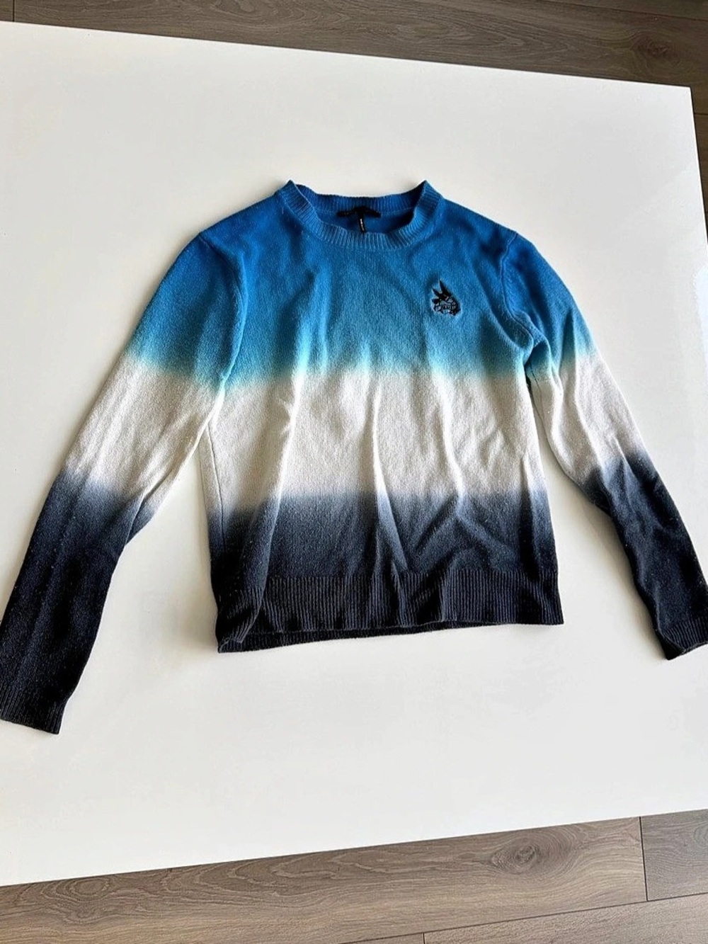 Maje Color Block Wool Crewneck Sweater in Blue